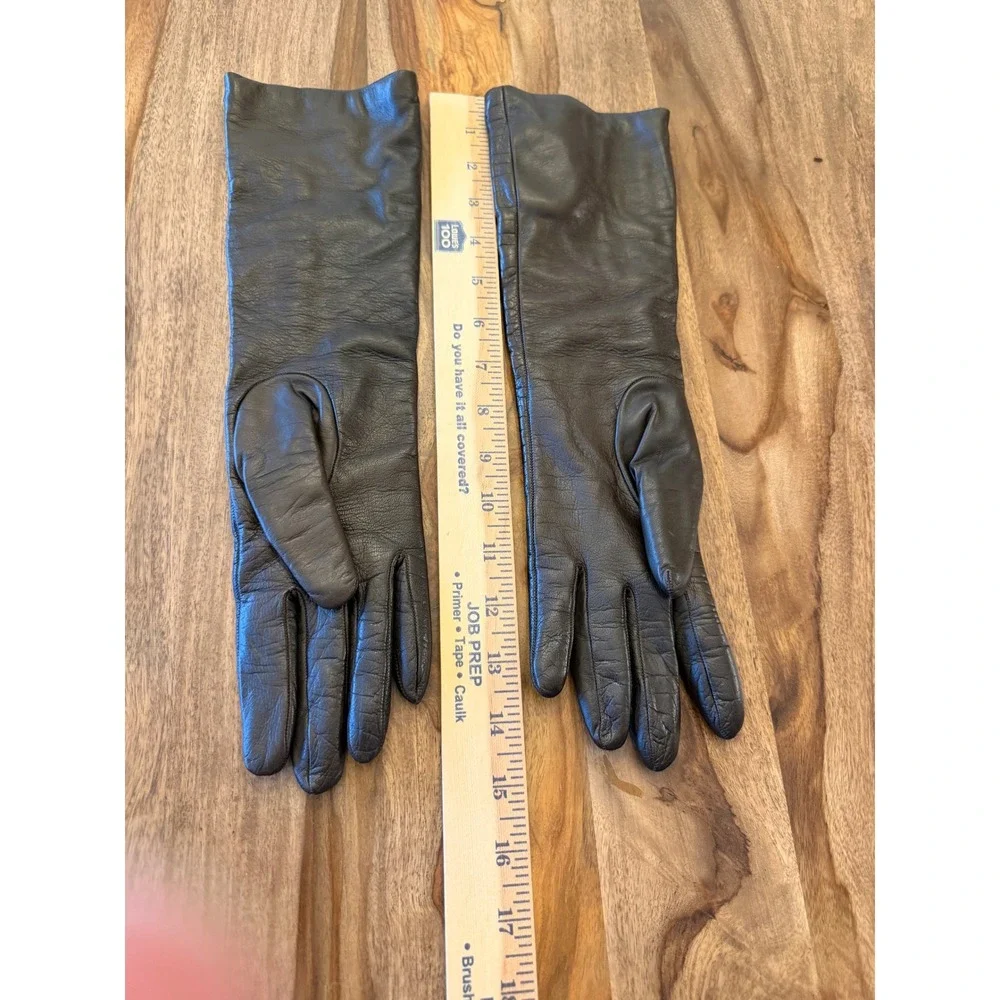 Parisi Italy Long Leather Gloves Size 7 Brown Croc Embossed 100% Wool Lined